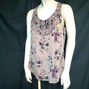 Covington Gray & Purple Floral Tank Top (M)